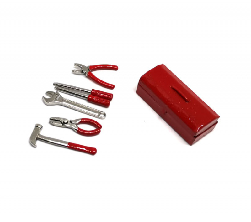 Mini Werkzeugkasten  Metall + Werkzeug Set 1/10