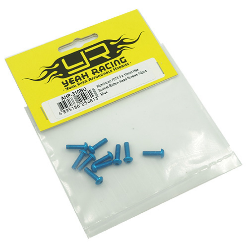 Preview: Yeah Racing Linsenkopfschraube blau 7075 Aluminium 3x10mm (10)