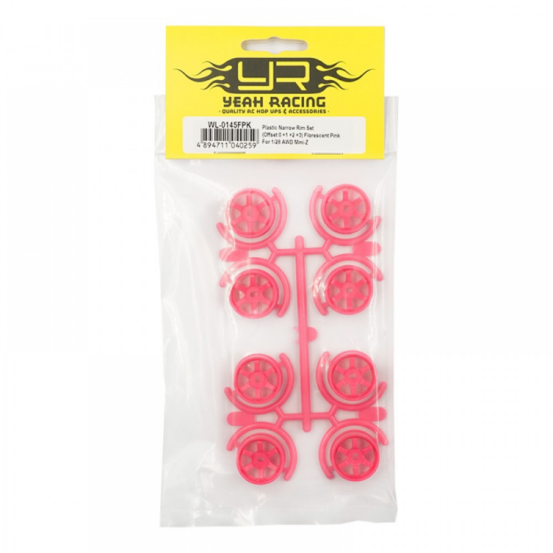 Yeah Racing Plastic Narrow Rim Set 8.5 mm (Offset 0 +1 +2 +3) Florescent Pink For 1/28 AWD Mini-Z