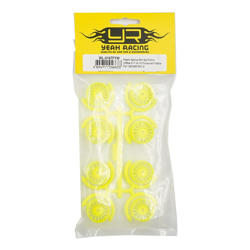 Yeah Racing Plastic Narrow Rim Set 8.5mm (Offset 0 +1 +2 +3) Florescent Yellow For 1/28 AWD Mini-Z