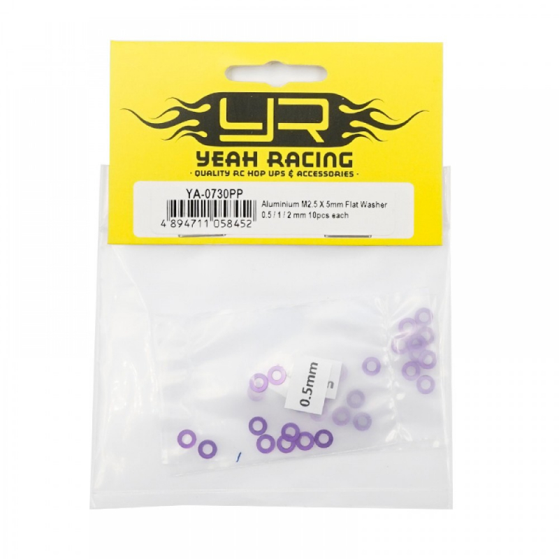 Yeah Racing Aluminium M2.5 X 5mm Flat Washer 0.5 / 1 / 2 mm 10pcs each for MST, Yokomo Drift Cars