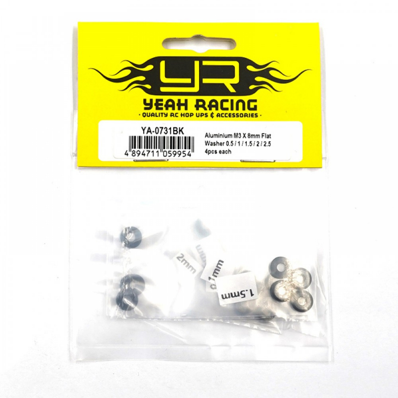 Yeah Racing Aluminium M3 x 8 mm flache Unterlegscheibe 0.5 / 1 / 1.5 / 2 / 2.5 je 4 Stück