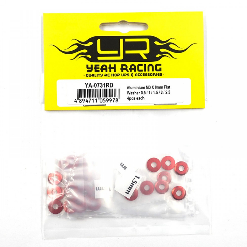 Yeah Racing Aluminium M3 x 8 mm flache Unterlegscheibe 0.5 / 1 / 1.5 / 2 / 2.5 je 4 Stück