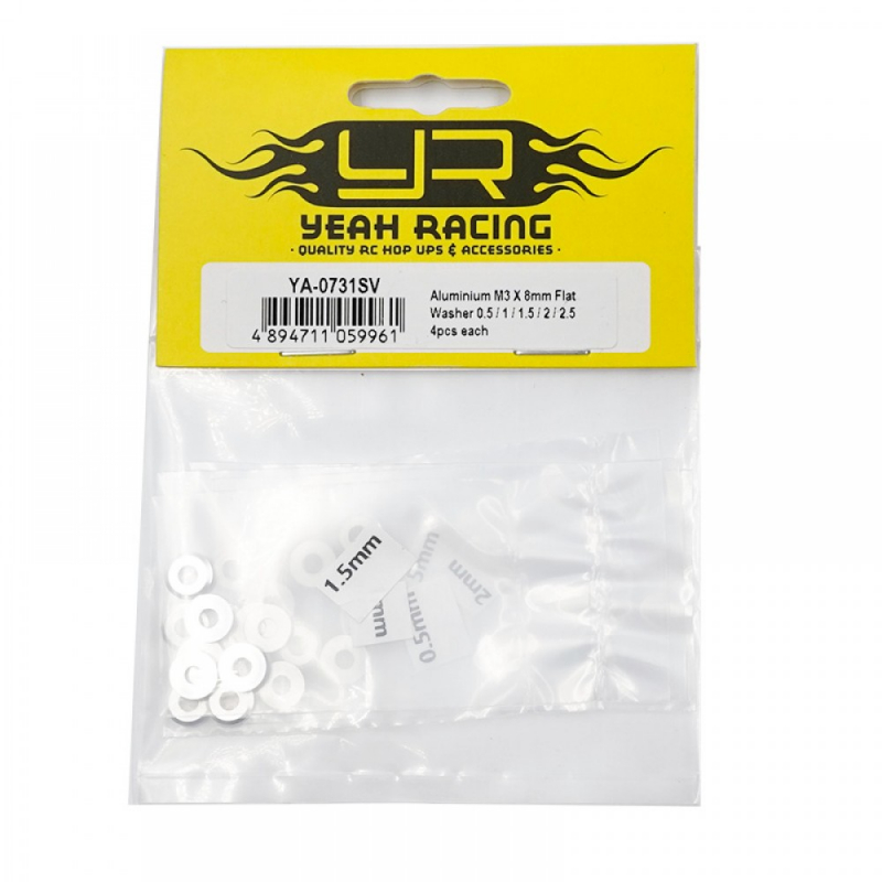 Yeah Racing Aluminium M3 x 8 mm flache Unterlegscheibe 0.5 / 1 / 1.5 / 2 / 2.5 je 4 Stück