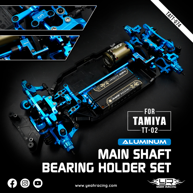 Yeah Racing Aluminium-Hauptwellenlagerhalter-Set blau für die Tamiya TT02-Series