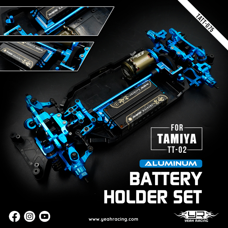 Yeah Racing Aluminum Short Battery Holder Set blue For Tamiya TT02 Series