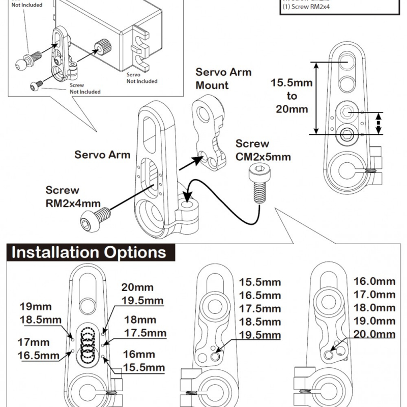 Yeah Racing 25Z Aluminium  Einstellbares Servohorn 15,5 mm bis 20 mm (0,5 mm Schritt)