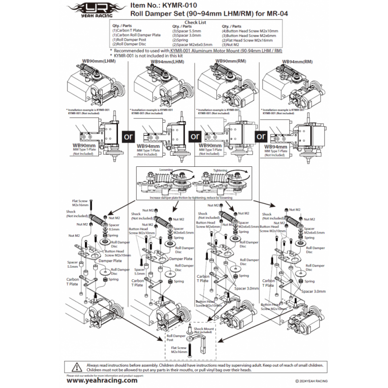 Preview: Yeah Racing Graphit-Roll-Dämpfer-Set für Kyosho Mini-Z MR04 (Schwarz & Blau)