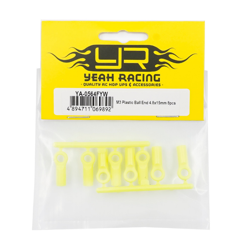 Yeah Racing M3 Plastic Ball End 4.8x15mm 8 Stück Fluoreszierendes Gelb