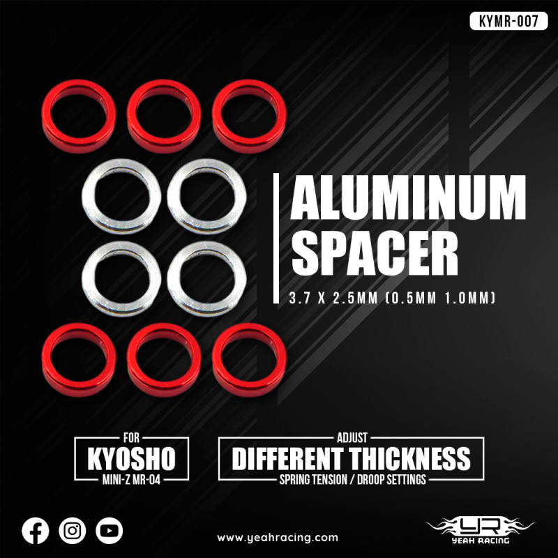 Yeah Racing Aluminum Spacer 3.7 x 2.5mm (0.5mm 1.0mm) 10pcs For Kyosho Mini-Z MR-04