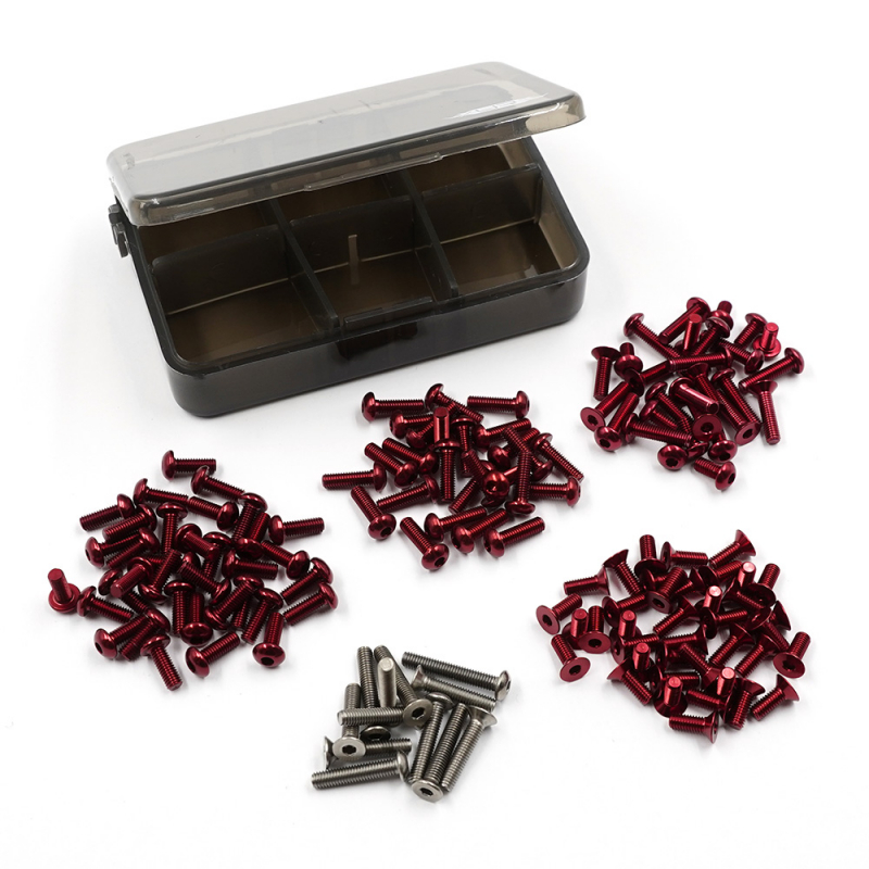 Yeah Racing 7075 Aluminum & Titanium Screw Assorted Set w/Box For ReveD RDX (Red)