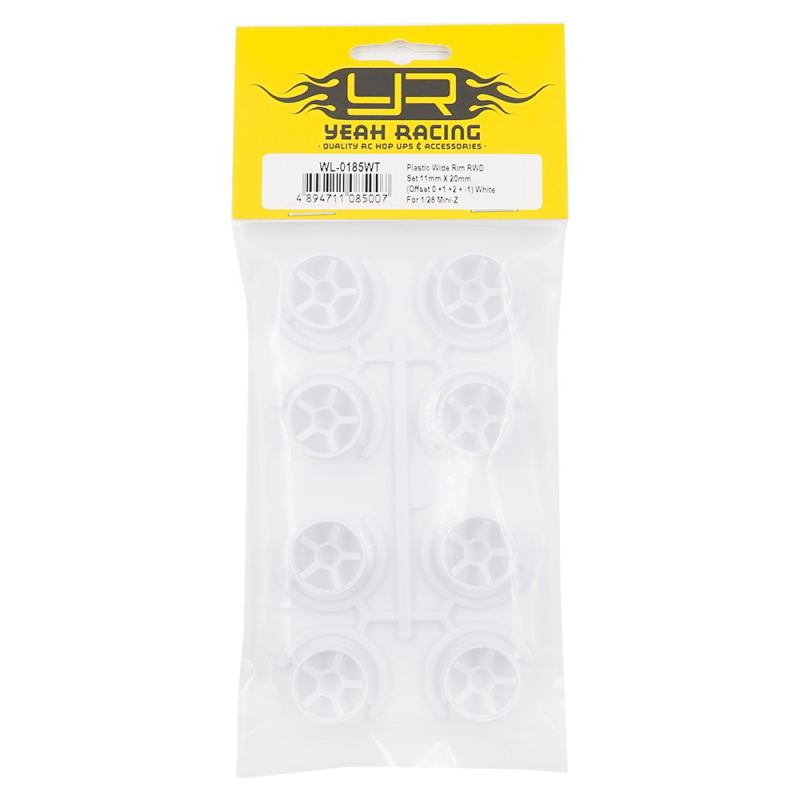 Preview: Yeah Racing Kunststoff-Felgensatz RWD, breit, 11 × 20 mm, Offset 0 / +1 / +2 / -1, Weiß, für 1:28 Mini-Z