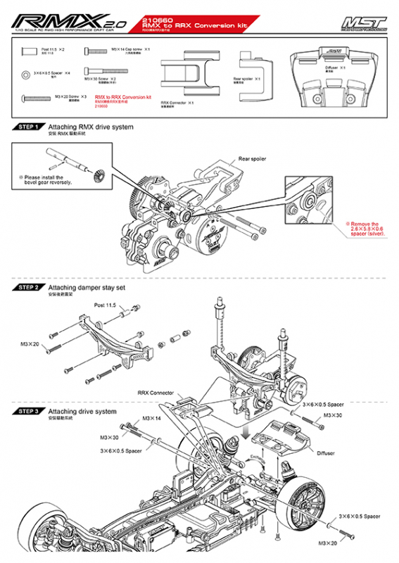 MST RMX 2.0 / 2.5 to RRX Conversion kit