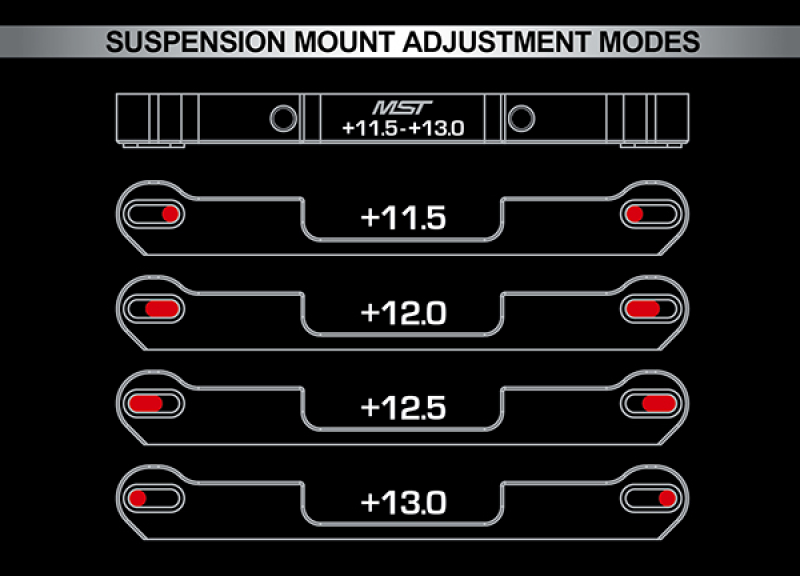 MST Adjustable Alum. Suspension Mount (+11.5-+13) - Black MST Adjustable Alum. Suspension Mount (+11.5-+13) - Black