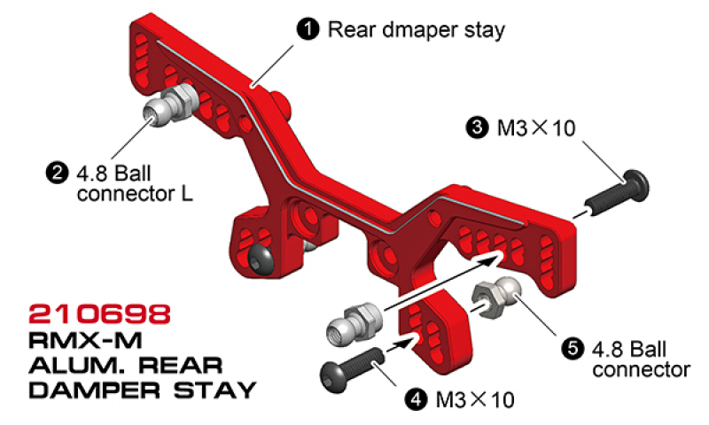 MST RMX-M Alum. rear damper stay (red)