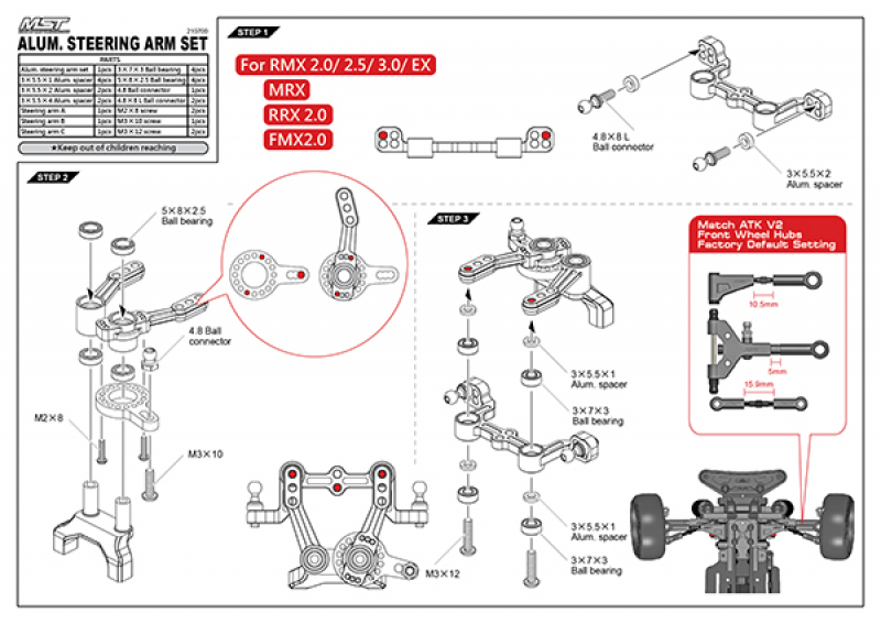 MST Alum. steering arm set (red)