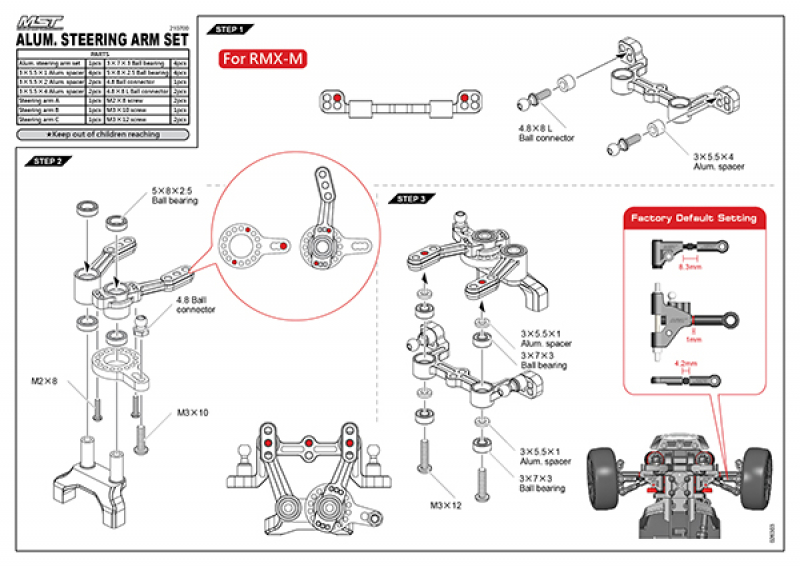 MST Alum. steering arm set (black)