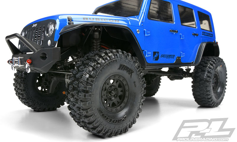 Proline Hyrax 1.9" G8 Rock Terrain TruckTires Mounted on Impulse Black Plastic Internal Bead-Loc Wheels