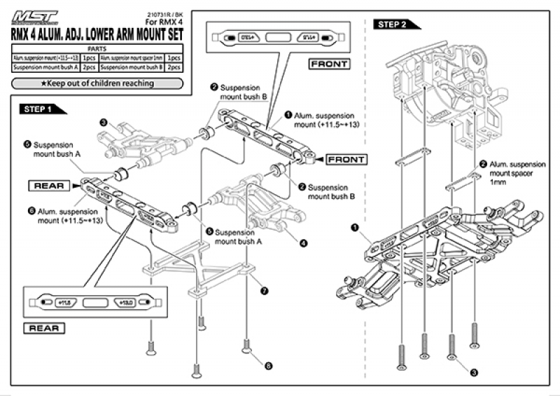 Preview: MST RMX 4 Alum. adj. lower arm mount set (+11.5~13.0) (red)