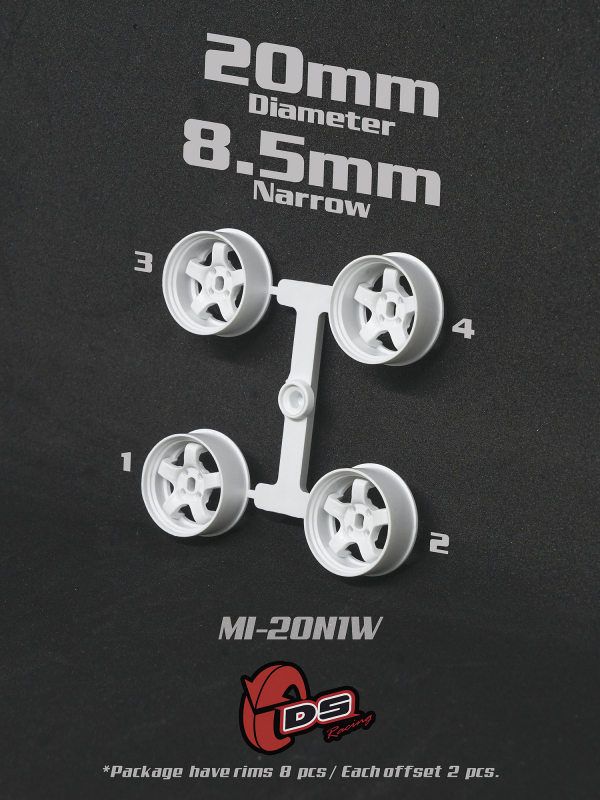 DS Racing Mini-Z Rim 8,5mm Narrow White - 8 pcs