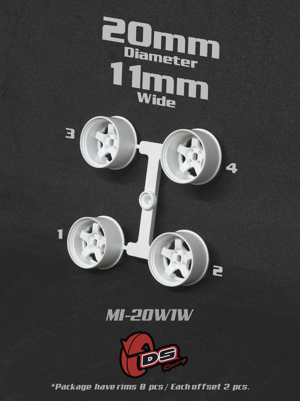 DS Racing Mini-Z Felgen 11mm Wide Weiß - 8 Stück