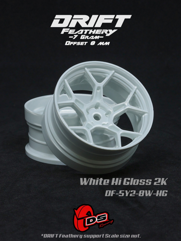 DS Racing 5Y Spoke Drift Feathery Felgen / White Hi Gloss 2K / +8mm Offset (2 Stück)