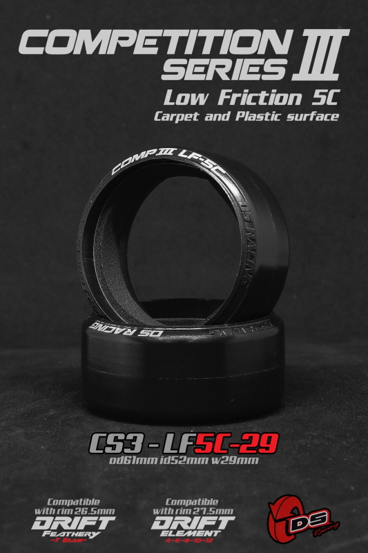 DS Racing Comp III LF5C 29mm Drift Reifen Teppich, Kunststoffoberflächen (4)