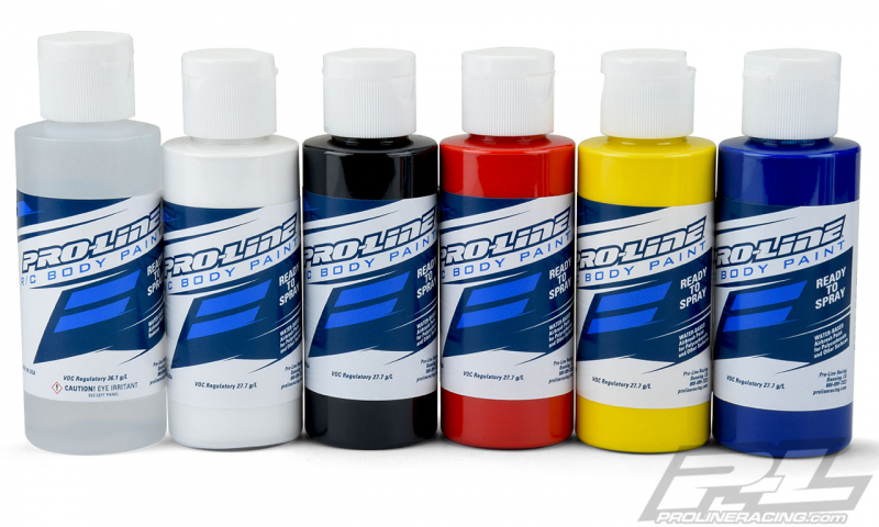 Pro-Line RC Body Paint Primary Color Set (6 Pack) Specially Formulated Water-Based Airbrush Paint