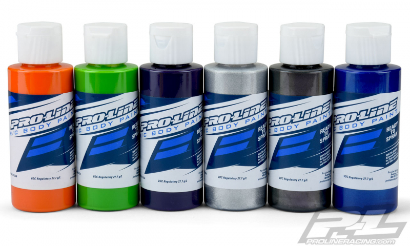 Pro-Line RC Body Paint Secondary Color Set (6 Pack) Orange, Green, Purple, Aluminum, Metallic Charcoal, Pearl Blue (1 ea)
