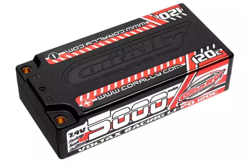 Team Corally - Voltax 120C LiPo Battery - 5000mAh - 7.4V - Shorty 2S - 4mm Bullit