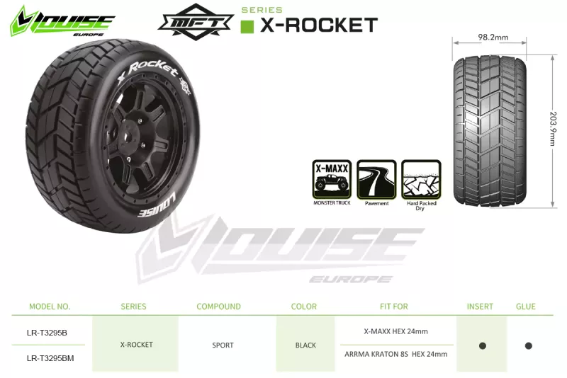 Louise RC X-Rocket MFT-Reifen soft auf Felge schwarz 24mm (2) für TRX X-Maxx