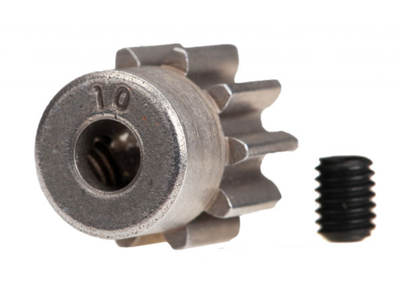Traxxas Gear, 10-T pinion (32-p) (steel) (fits 3mm shaft)/ set screw 4x4&VXL Rustler, Stampede, TRX-4&6