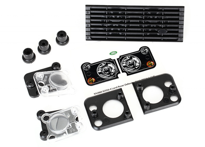 Traxxas Grill, Land Rover Defender/ grill mount (3)/ headlight housing (2)/ lens (2)/ headlight mount (2)