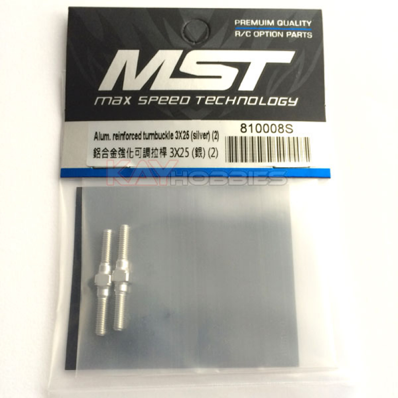 MST Alum. reinforced turnbuckle 3X25 (silver) (2)