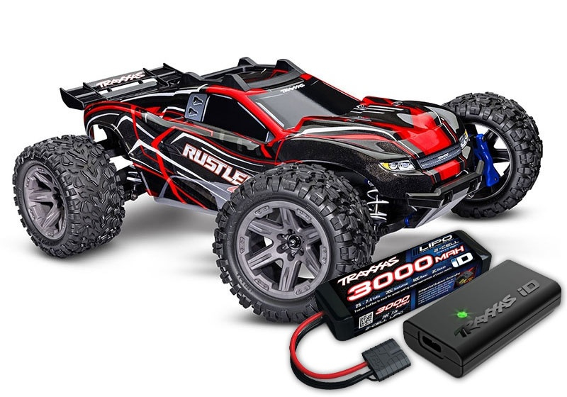 Traxxas Rustler 4x4 BL-2S red 1/10 Stadium Truck RTR nP825 BL-2S Brushless, HD parts with 2827X battery + 2920 charger