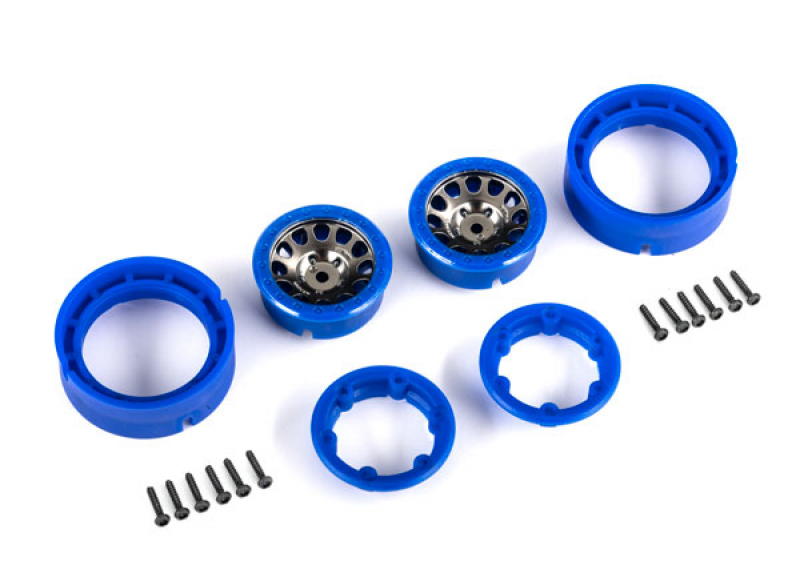 Traxxas Wheels, 1.0", Method Race Wheels® 105 Beadlock (satin black chrome with blue beadlock) (2) TRX-4M