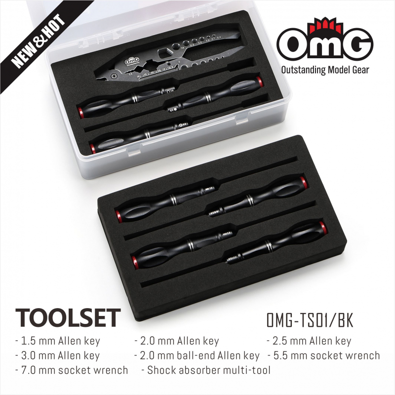 Preview: OMG CNC Präzisionsgefrästes Aluminium RC Werkzeug Set - Schwarz