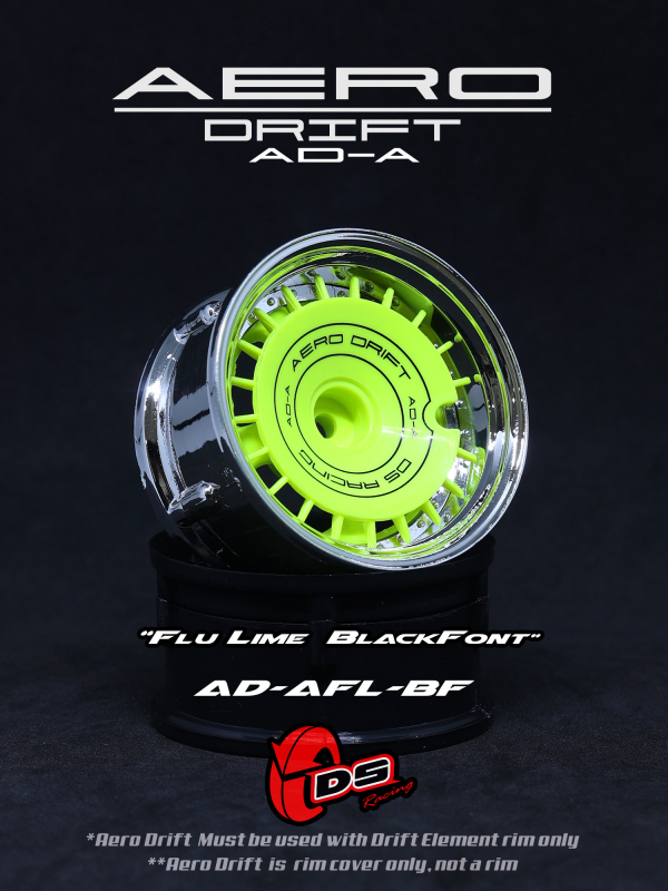DS Racing Aero Drift Wheel Cover for Drift Element Wheel - Slope Flu Lime / Black Font