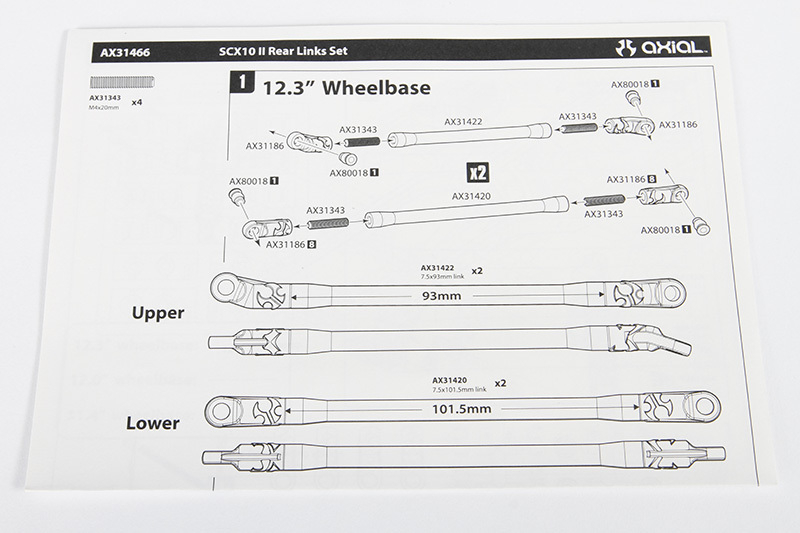 Axial SCX10 II Rear Links Set (80mm, 94mm, 101.5mm) (Aluminum)