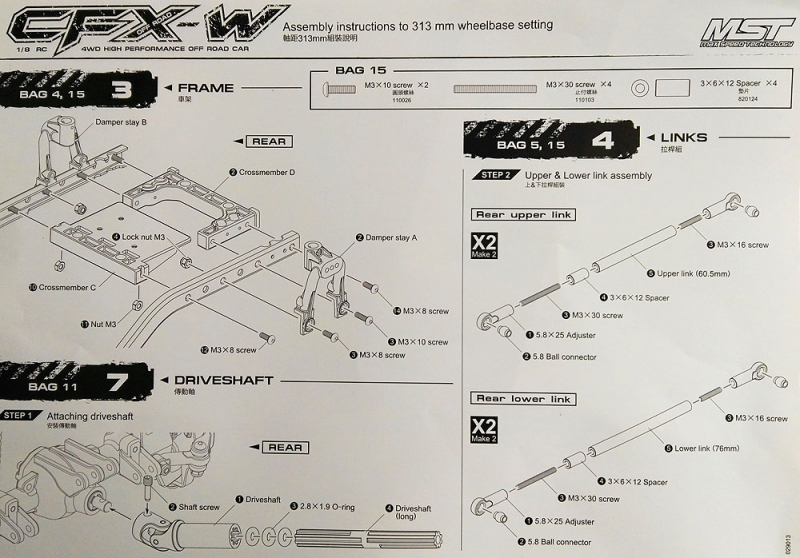 MST Set screw M3X30 (6)  (For CFX-W wheelbase 313mm)