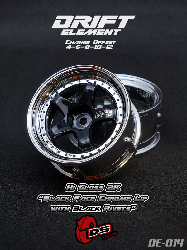 DS Racing DRIFT ELEMENT Felgen +Hi Gross 2K Black Face Chrome Lip with Black Rivets+ offset einstellbar (2)