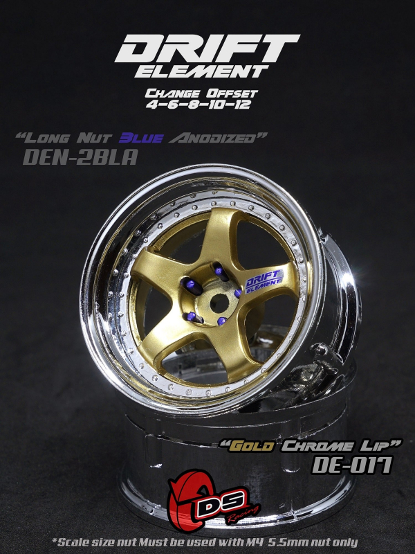 DS Racing DRIFT ELEMENT Felgen +Gold/Chrome Lip+ offset einstellbar (2)