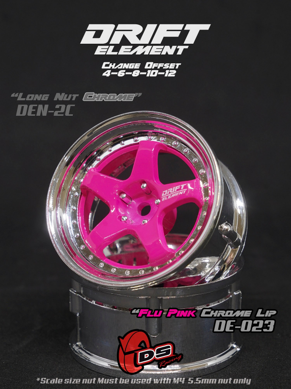 DS Racing DRIFT ELEMENT Felgen +Flu Pink /Chrome Lip+ offset einstellbar (2)