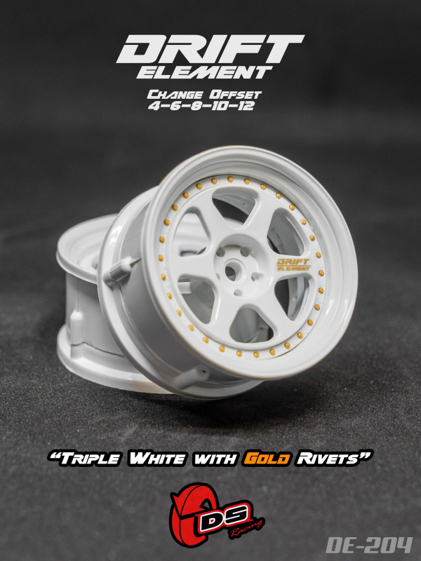 DS Racing DRIFT ELEMENT II Felgen +Triple White with Gold Rivets+ offset einstellbar (2)