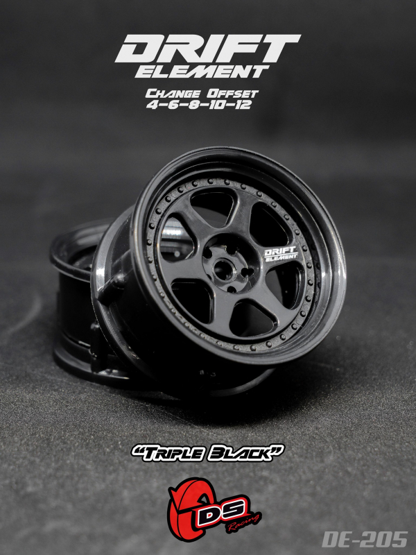 DS Racing DRIFT ELEMENT II Adjustable Offset Wheels +Triple Black+ (2)