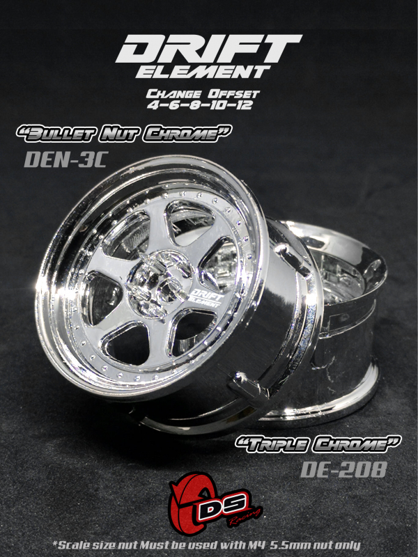 DS Racing DRIFT ELEMENT II Adjustable Offset Wheels +Triple Chrome+ (2)