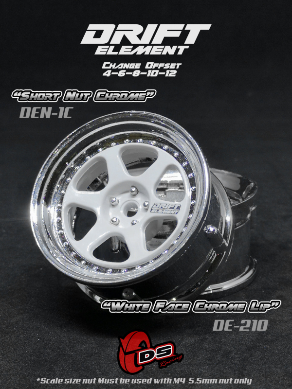 DS Racing DRIFT ELEMENT II Adjustable Offset Wheels +White/Chrome Lip+ (2)