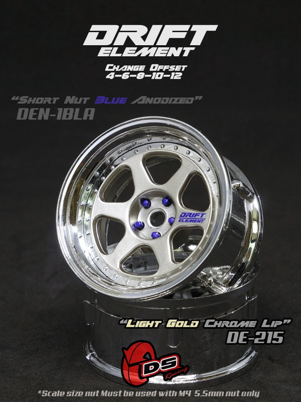 DS Racing DRIFT ELEMENT II Felgen +Light Gold/Chrome Lip+ offset einstellbar (2)