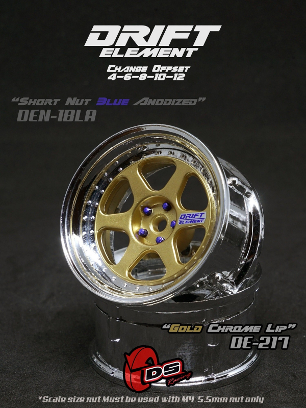 DS Racing DRIFT ELEMENT II Felgen +Gold/Chrome Lip+ offset einstellbar (2)