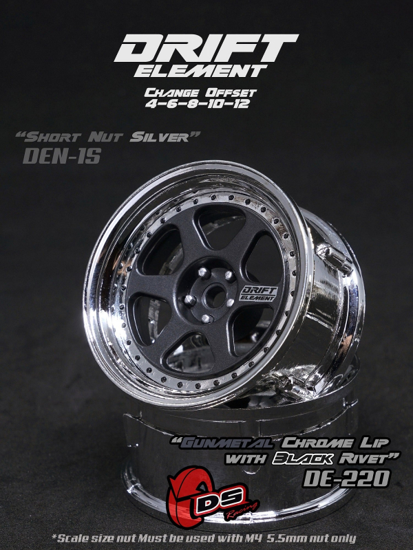 DS Racing DRIFT ELEMENT II Felgen +Gunmetal/Chrome Lip/Black Rivets+ offset einstellbar (2)